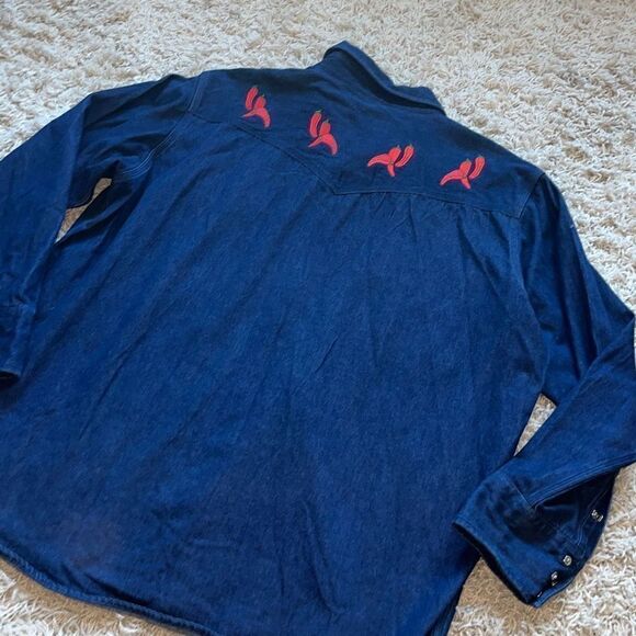 Vintage Carhartt Denim Pearl Snap Shirt Rugged Western Cowboy 2XL - Picture 12 of 15